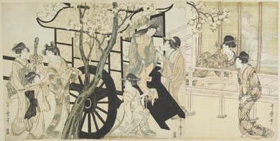 Betrachtung der Kirschblüten, die einer kaiserlichen Kutschenszene ähneln, ca. 1798 von Kitagawa Utamaro